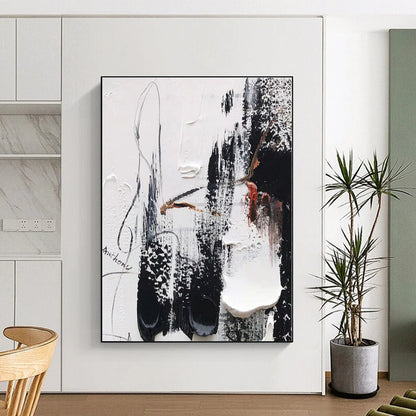 “Black - White - Red Textured Abstract” - Abstract Expressionist Art CT0510