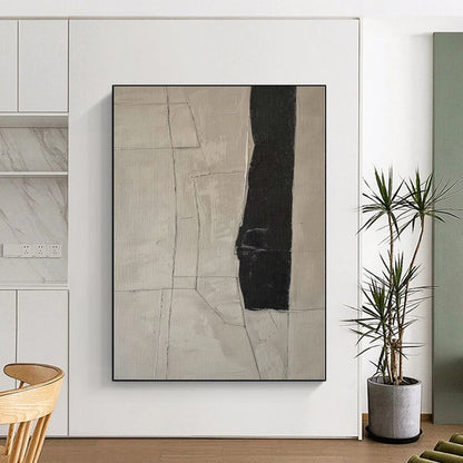 “Beige - Black Geometric Cracks” Abstract Acrylic Art CT0269