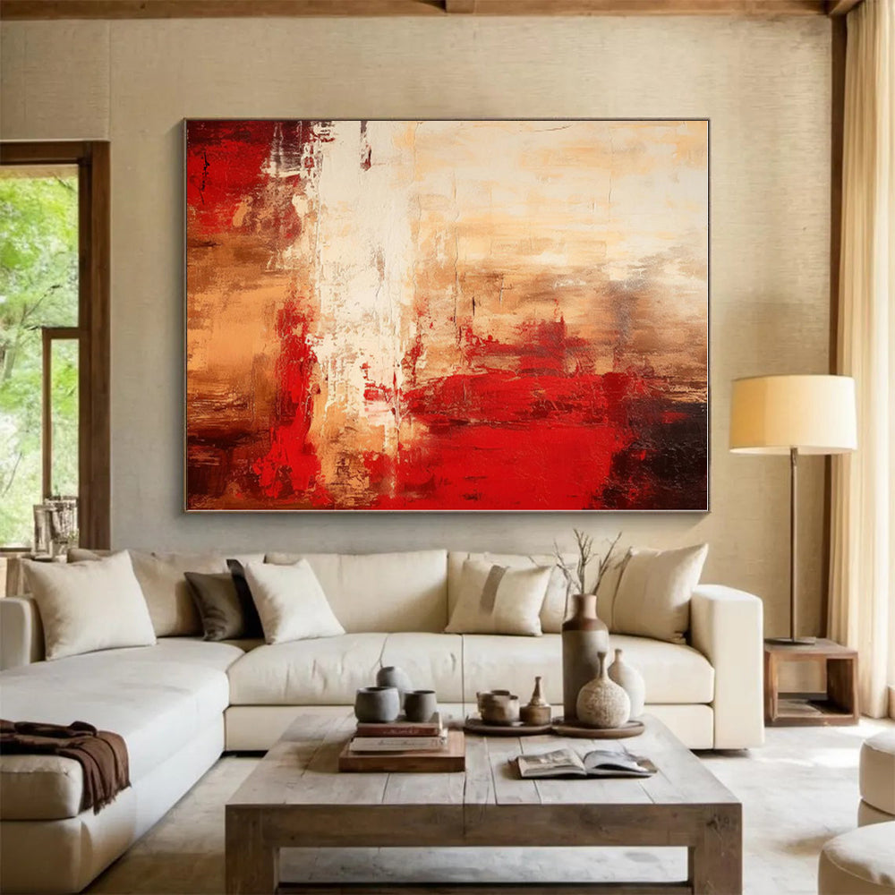 “Red - Beige Abstract Landscape” - Abstract Landscape Art CT0481
