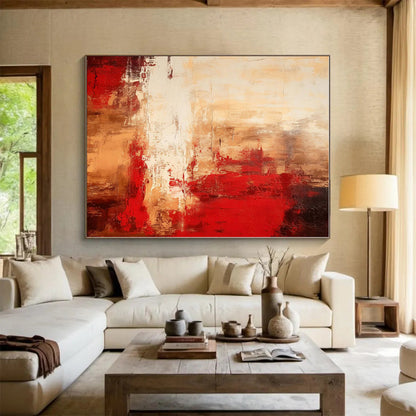 “Red - Beige Abstract Landscape” - Abstract Landscape Art CT0481