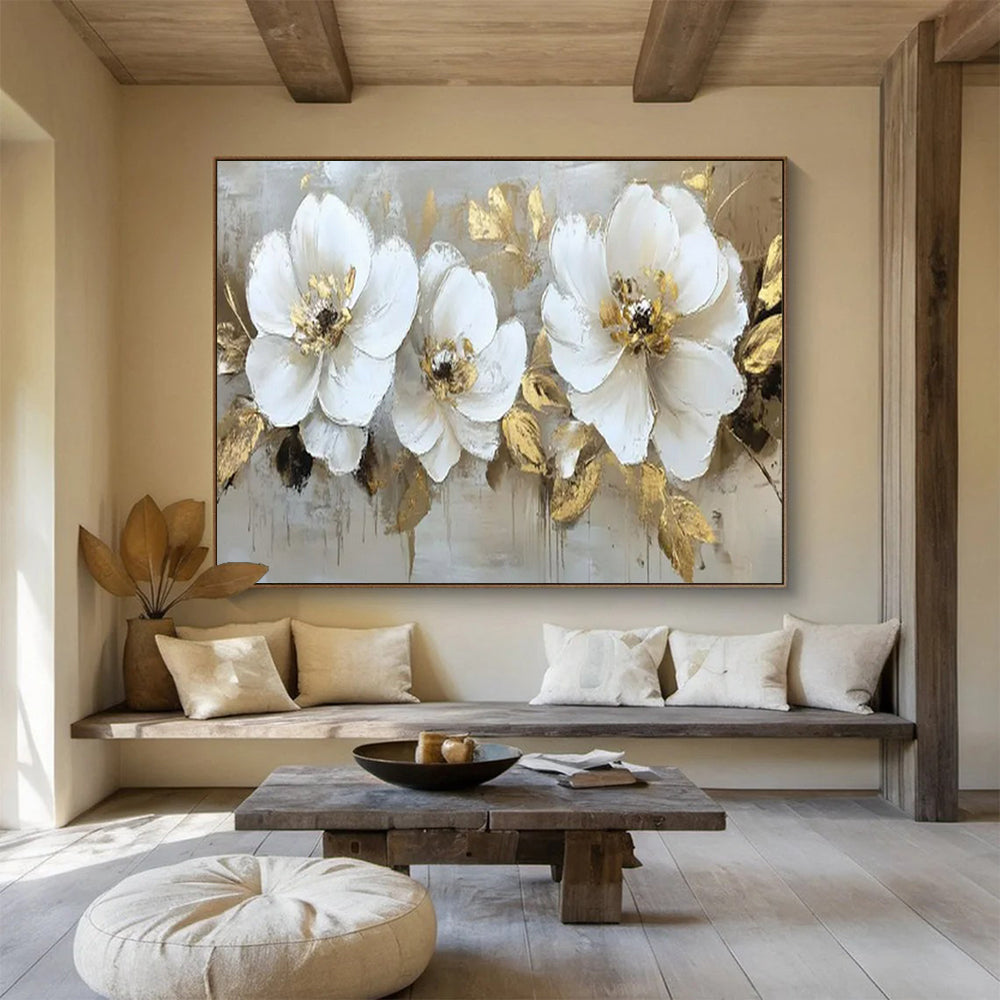 “Gilded Blooms” – Floral Acrylic Painting CT1705