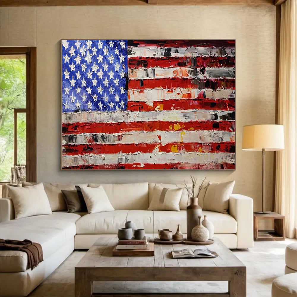 “Textured Stars and Stripes” – Impasto Flag Oil Painting CT1735