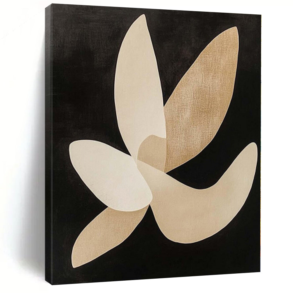 “Beige - Black Elegant Petals” Abstract Acrylic Painting CT0138