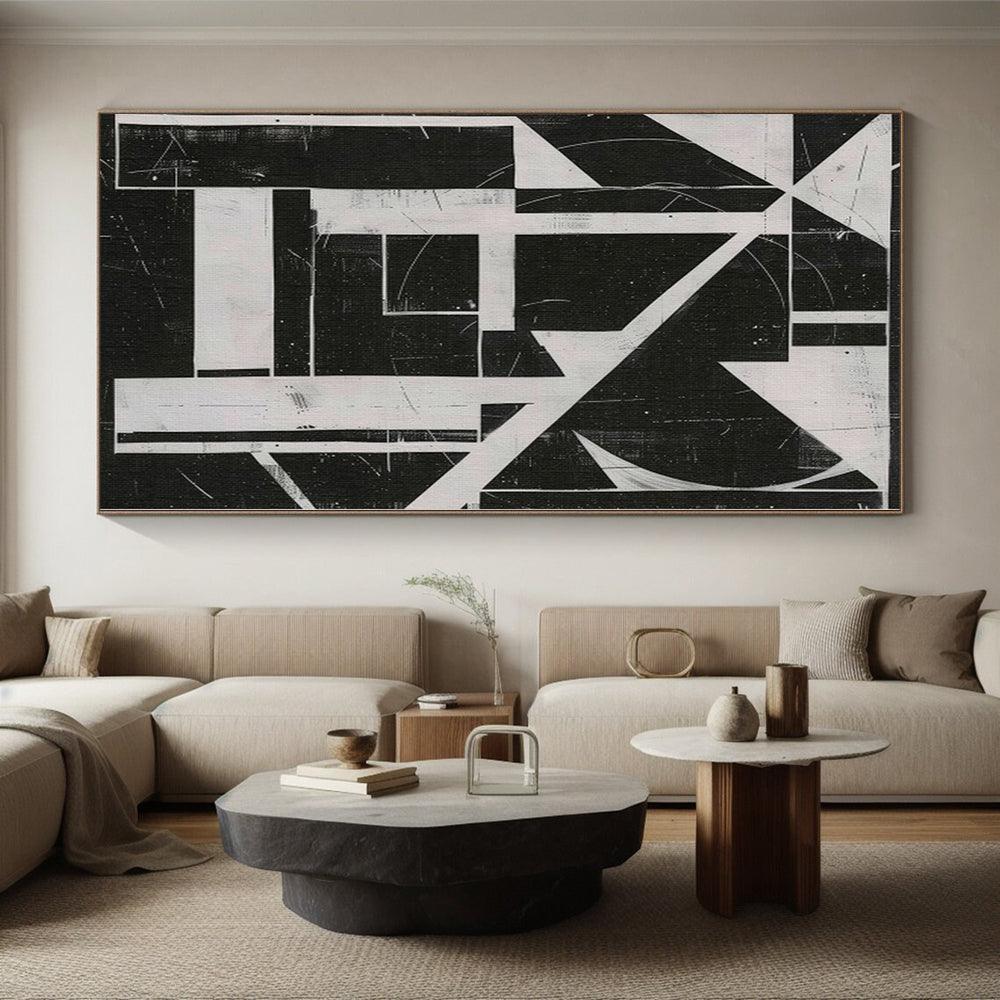 “Black - White Geometric Construct” Abstract Acrylic Art CT0263