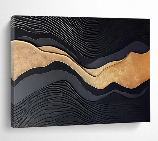 “Black & Gold Waves” - Black, gold; 3D - like wavy layers CT1576