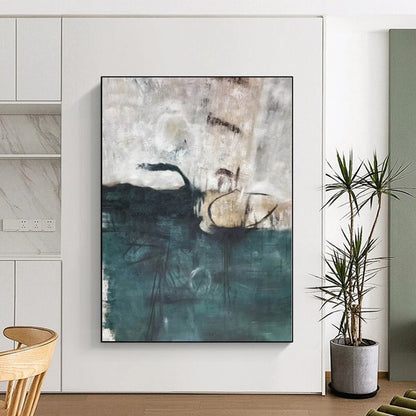 “Teal - Gray Abstract Landscape” Abstract Acrylic Art CT0324