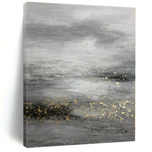 “Grey - Gold Misty Textures”，Minimalist Abstract Painting CT0345