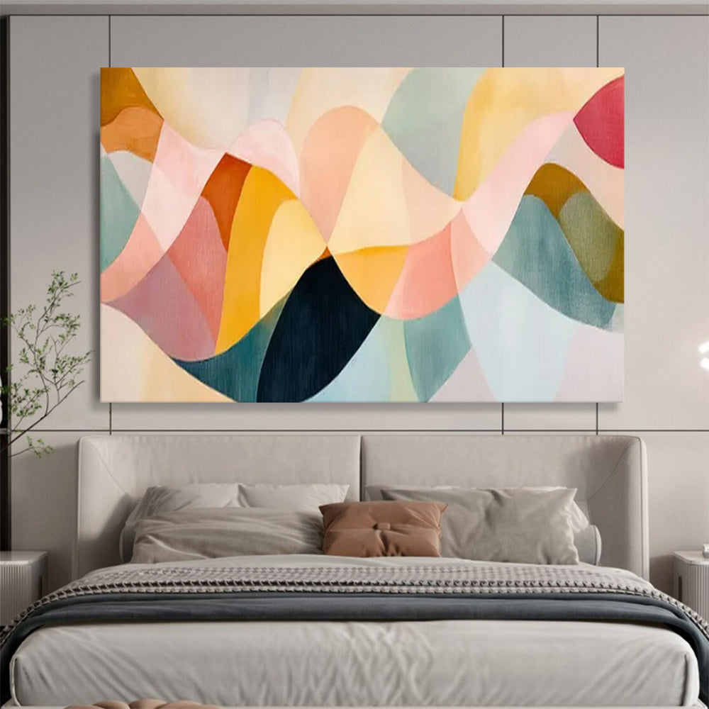 “Pastel Wave Harmony” – Blush, peach, teal, mustard in overlapping, wavy acrylic shapes CT1694