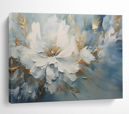 “White Flower with Gold Accents” – Impasto Floral Oil Painting CT1756