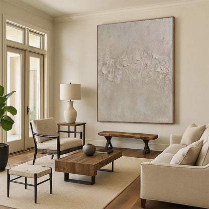“Minimalist Beige Textured Canvas”，Abstract Textural Oil Painting CT0579
