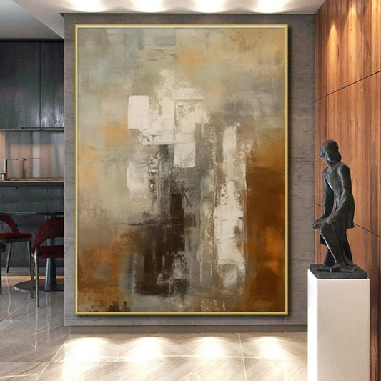 “Overlapping Shadows in Brown, Grey & White”，Constructivist Abstract Art CT0602