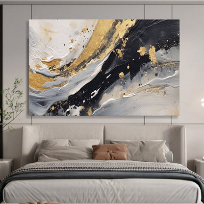 “Marbled Gold & Monochrome” – Abstract Textured Acrylic Painting CT1710