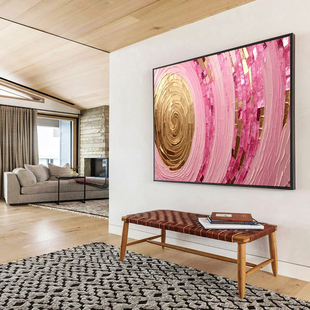 “Pink & Gold Spiral Dream” – Textured Abstract Acrylic Painting CT1707