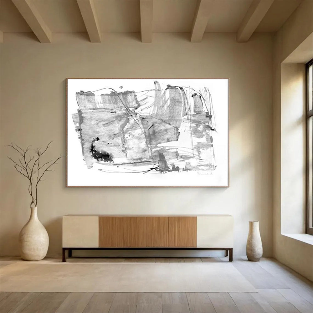 Monochrome Abstract Shapes & Lines - Ink Wash Artwork CT1788