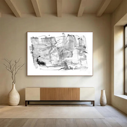 Monochrome Abstract Shapes & Lines - Ink Wash Artwork CT1788