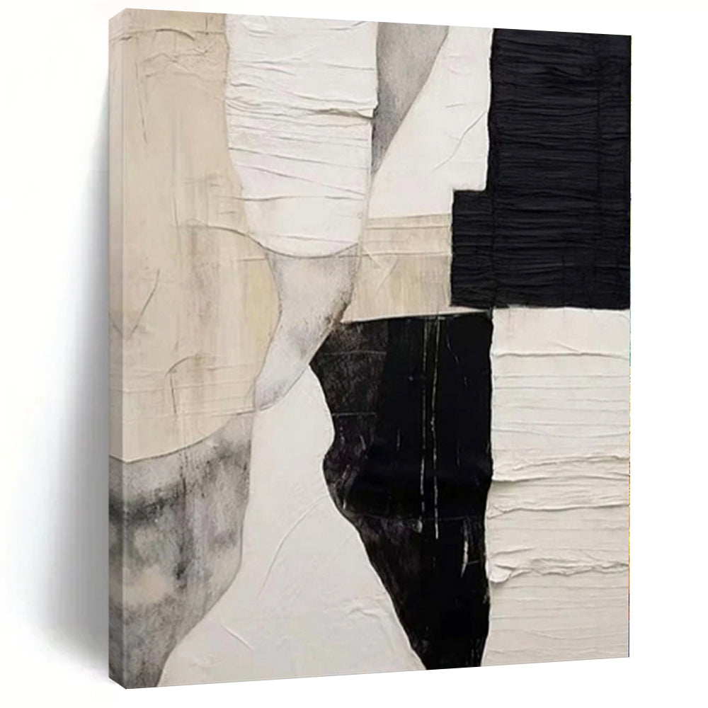 “Black - White - Beige Textured Collage” Mixed - Media Work CT0157