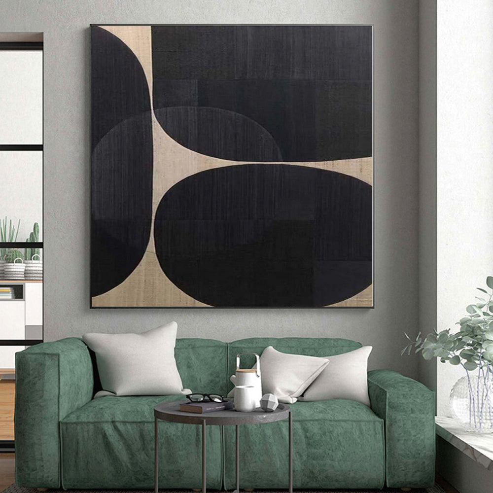 “Black and Beige Geometric Forms”，Abstract Minimalist Acrylic Art CT0581