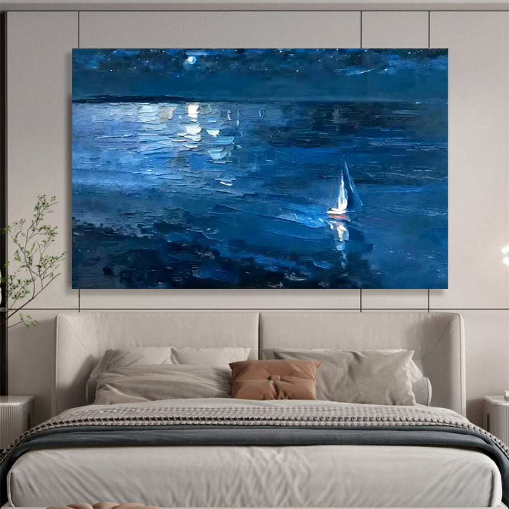 “Moonlit Sailboat at Sea” – Impressionistic Oil Painting CT1784