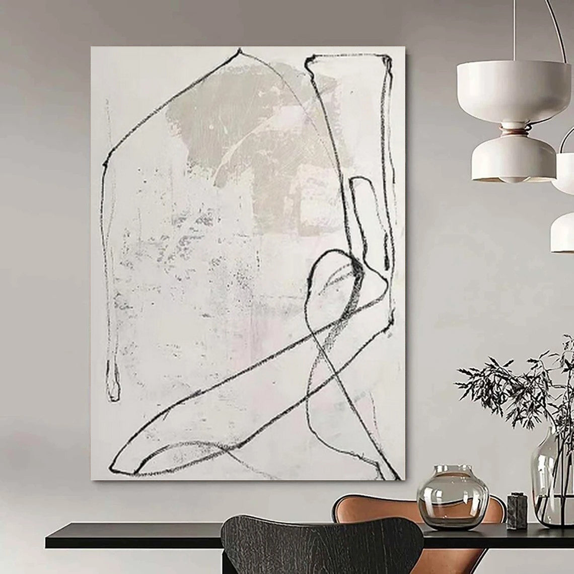 “Black - White Textured Line” Charcoal Drawing CT0163