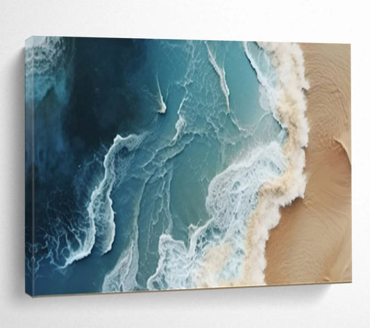 “Aerial Ocean Waves” - Shades of deep blue, turquoise, white; aerial view of intricate ocean wave patterns CT1547