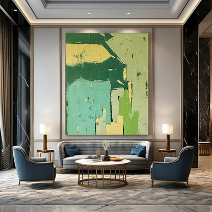 “Green - Blue Geometric Blocks” Cubist - Inspired Acrylic Art CT0186