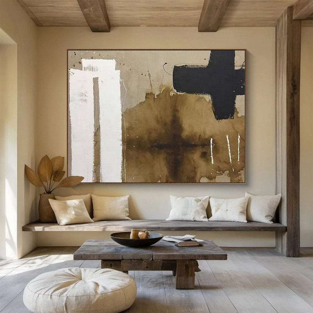 Abstract shapes in brown, white, and black with fluid edges CT1675