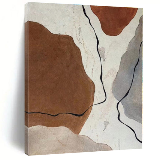 “Brown - Gray Abstract Shapes with Lines” - Abstract Modernist Art CT0410