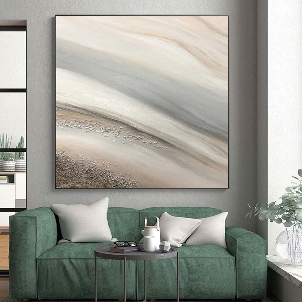 “Beige - Grey Sparkle Stream”，Textured Abstract Art CT0652