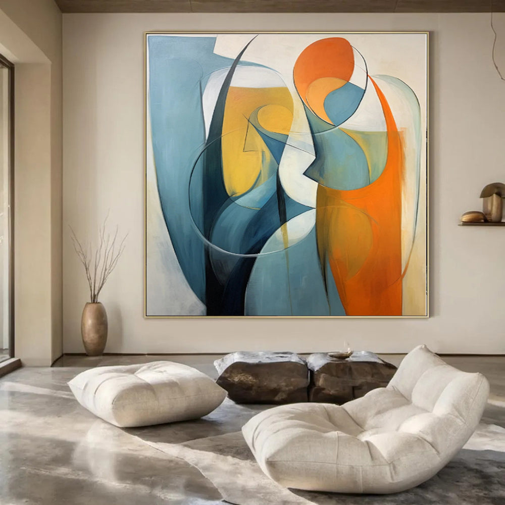 “Blue - Orange Abstract Figures” Cubist - Inspired Acrylic Art CT0188