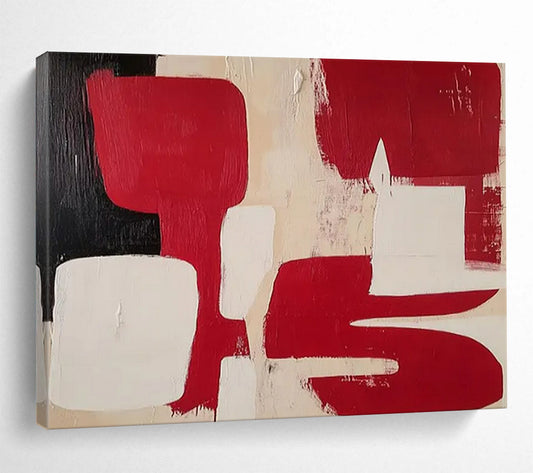 Red, Black, and White Geometric Forms - Minimalist Acrylic Art CT1802