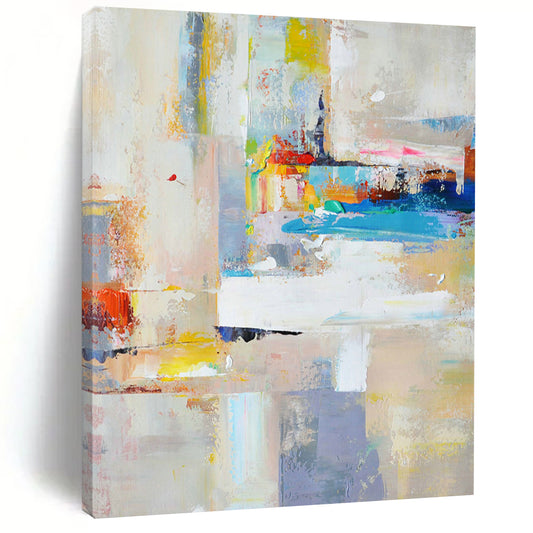 “Colorful Blocks” - Abstract Acrylic Painting with Multicolored Patches, Geometric Shapes CT0001