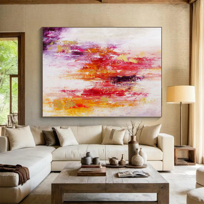 “Color Cascade” - Abstract Work with Red, Yellow, Purple, Pink, White CT0060