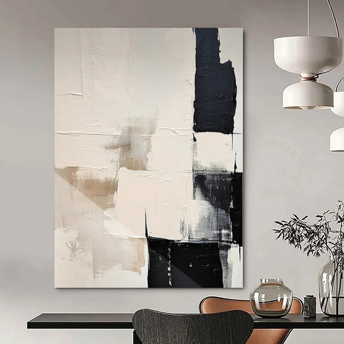 “Neutral - Black Geometric Textures” Abstract Acrylic Art CT0130