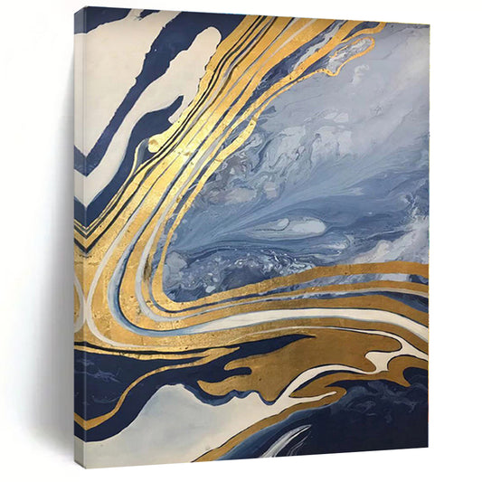“Gold - Streaked Blue Swirls”，Marble - Inspired Abstract Resin Art CT0564