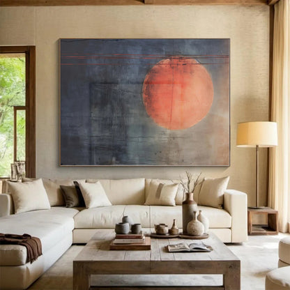 “Red Sun - Gray Sky Abstract” - Abstract Landscape Art CT0452