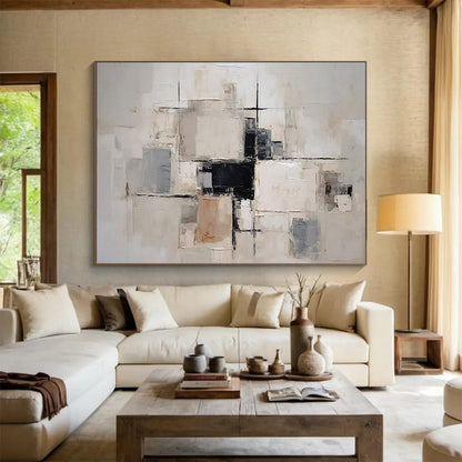 “Neutral Cubes” - Beige, gray, black; geometric blocks and lines CT1579