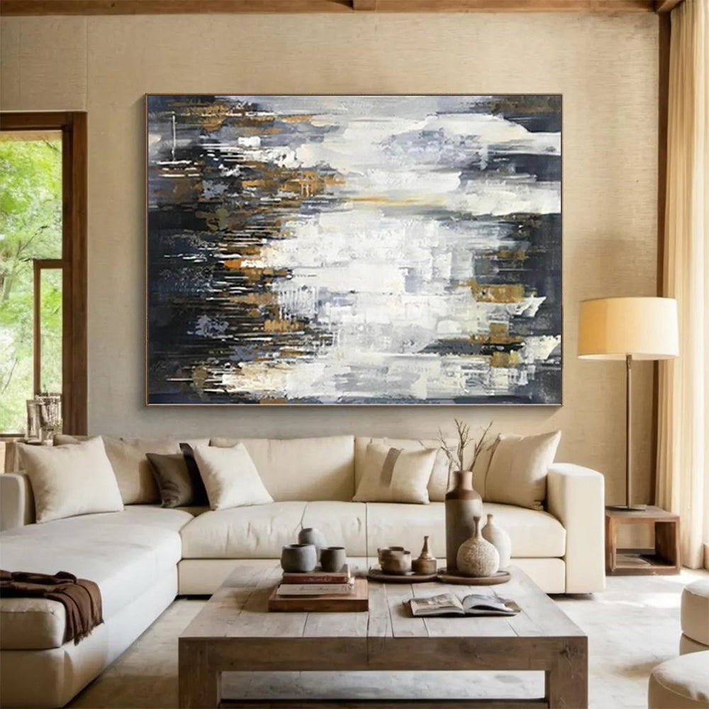 “Elegant Gray - Gold Drizzles” Abstract Acrylic Art CT0299