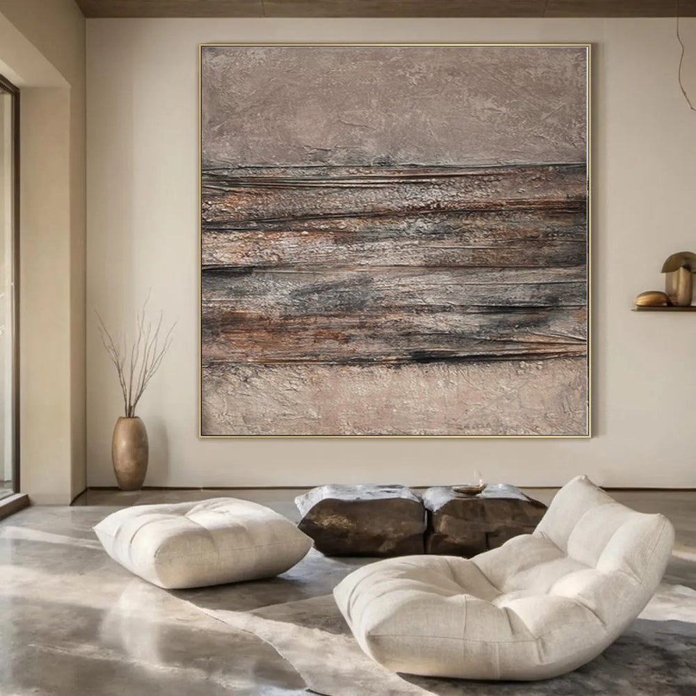 “Brown - Gray Textured Layers” Abstract Mixed - Media Creation CT0118