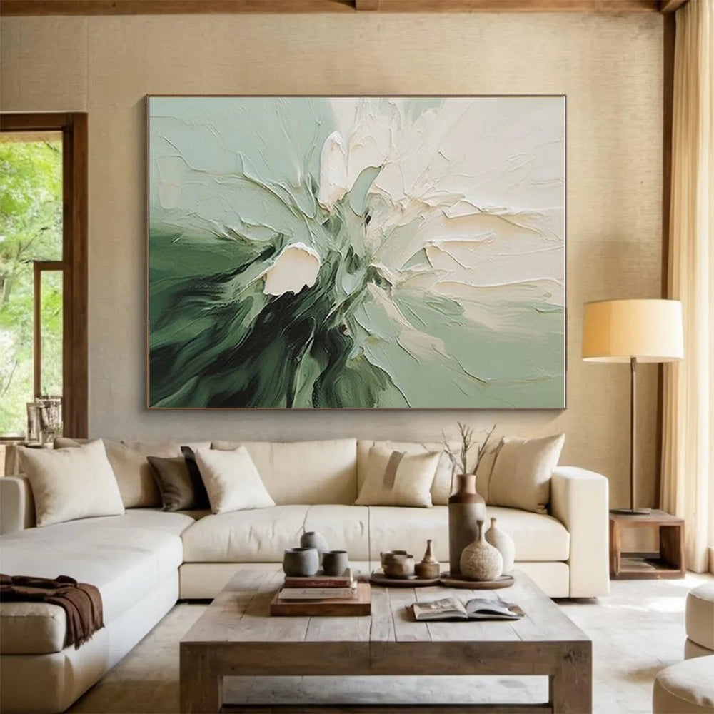 “White - Green Textured Floral”，Impasto Floral Art CT0624