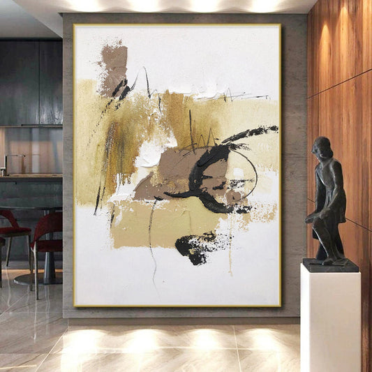 “Beige - Black Textured Abstraction” - Abstract Expressionist Art CT0500