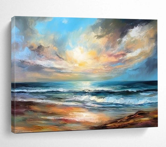 “Realistic Seaside Sunset I” - Blue, orange, yellow, purple; detailed sunset beach scene CT1593