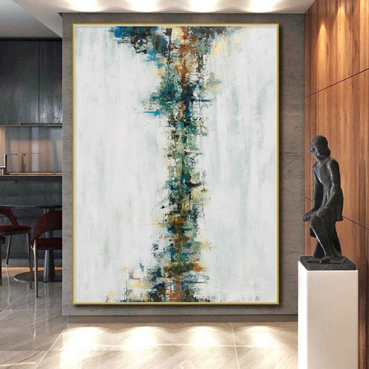 “Vertical Color Stream” - Abstract Art with Multicolored Vertical Strokes on White CT0025