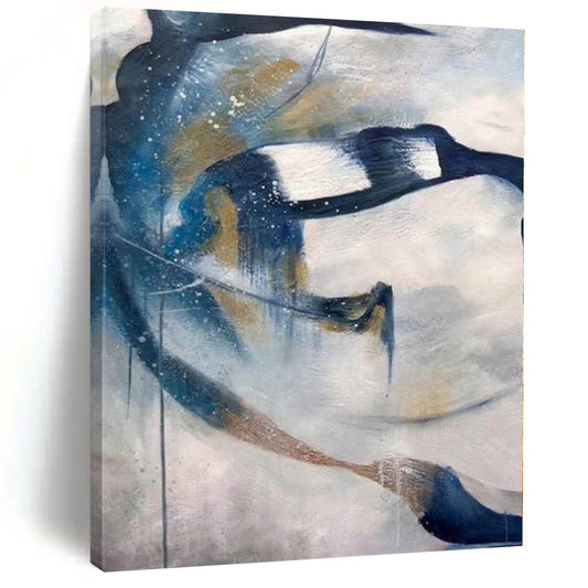 “Swirling Blue - Gold Abstract Flows” Abstract Acrylic Art CT0312