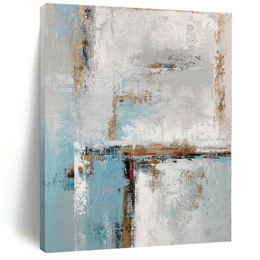 “Blue - White Abstract with Gold Edges”，Minimalist Abstract Painting CT0375