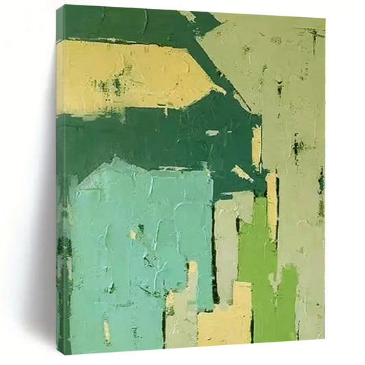 “Green - Blue Geometric Blocks” Cubist - Inspired Acrylic Art CT0186