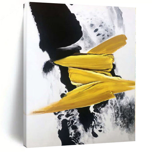 “Bold Black - Yellow Crescents” Abstract Acrylic Art CT0303
