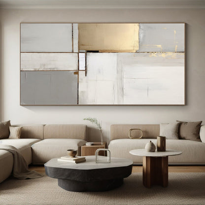 “Gold, Gray & White Blocks: Elegant Abstraction” - Abstract Elegant Painting CT0390