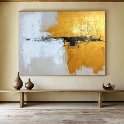 Gold, Black, and White Abstract Strokes - Contemporary Acrylic Art CT1803