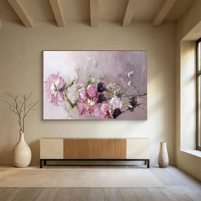“Pink Flowers with Baby's Breath” – Impasto Floral Oil Painting CT1762