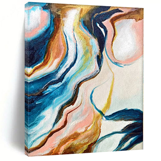 “Colorful Marble Flow” - Abstract Art with Blue, Pink, Yellow, Brown Swirls CT0033